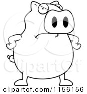 Cartoon Clipart Of A Black And White Chubby Pig With An Angry Expression Vector Outlined Coloring Page