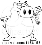 Poster, Art Print Of Black And White Pig Holding A Daisy Flower