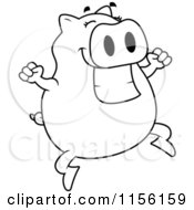 Cartoon Clipart Of A Black And White Pig Jumping Vector Outlined Coloring Page
