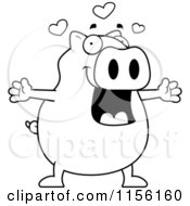 Cartoon Clipart Of A Black And White Plump Pig In Love Vector Outlined Coloring Page