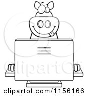 Cartoon Clipart Of A Black And White Big Pig Using A Computer Vector Outlined Coloring Page