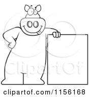 Poster, Art Print Of Black And White Pig Leaning On A Sign