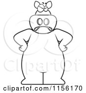 Cartoon Clipart Of A Black And White Mad Pig With His Hands On His Hips Vector Outlined Coloring Page