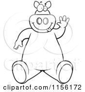 Poster, Art Print Of Black And White Friendly Pig Sitting And Waving