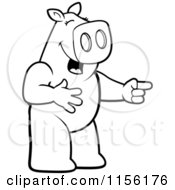 Cartoon Clipart Of A Black And White Pig Laughing And Pointing Vector Outlined Coloring Page