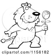 Poster, Art Print Of Black And White Romantic Lion Presenting A Red Rose