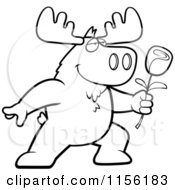 Poster, Art Print Of Black And White Romantic Moose Presenting A Single Rose