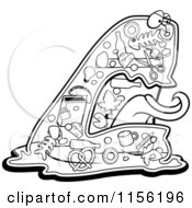 Cartoon Clipart Of A Black And White Garbage Blob Monster Vector Outlined Coloring Page