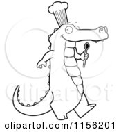 Poster, Art Print Of Black And White Happy Chef Alligator Walking