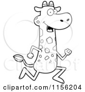 Cartoon Clipart Of A Black And White Happy Running Giraffe Vector Outlined Coloring Page by Cory Thoman