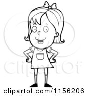 Cartoon Clipart Of A Black And White Little Girl With Her Hands On Her Hips Vector Outlined Coloring Page