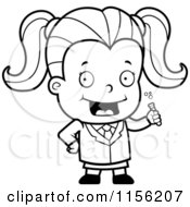 Cartoon Clipart Of A Black And White Cute Scientist Girl Holding A Test Tube Vector Outlined Coloring Page