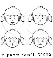 Cartoon Clipart Of Black And White Girl Faces Vector Outlined Coloring Page