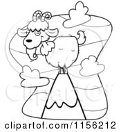 Cartoon Clipart Of A Black And White Wild Goat Atop A Mountain Vector Outlined Coloring Page