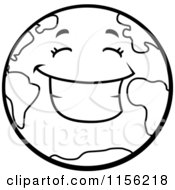 Cartoon Clipart Of A Black And White Smiling Happy Earth Vector Outlined Coloring Page