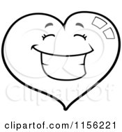 Cartoon Clipart Of A Black And White Happy Grinning Heart Face Vector Outlined Coloring Page