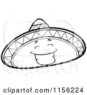 Cartoon Clipart Of A Black And White Happy Sombrero Hat Character Smiling Vector Outlined Coloring Page by Cory Thoman