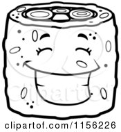 Cartoon Clipart Of A Black And White Happy Sushi Character Vector Outlined Coloring Page by Cory Thoman