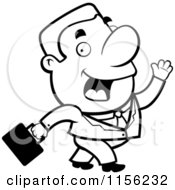 Cartoon Clipart Of A Black And White Waving Business Man Walking By Vector Outlined Coloring Page