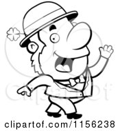 Cartoon Clipart Of A Black And White Friendly Irish Man Waving Vector Outlined Coloring Page