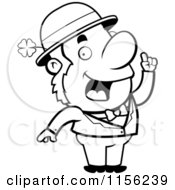Cartoon Clipart Of A Black And White Smart Leprechaun Vector Outlined Coloring Page