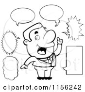Cartoon Clipart Of A Black And White Chatty Businessman With Different Talk Balloons Vector Outlined Coloring Page