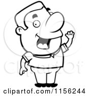 Cartoon Clipart Of A Black And White Friendly Caucasian Toon Guy Waving Vector Outlined Coloring Page