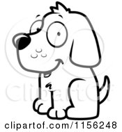 Cartoon Clipart Of A Black And White Happy Dog Sitting With A Smile On His Face Vector Outlined Coloring Page