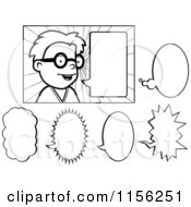 Cartoon Clipart Of A Black And White Talking Boy Vector Outlined Coloring Page
