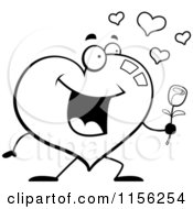 Poster, Art Print Of Black And White Romantic Heart Character Giving A Rose