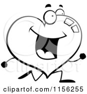 Cartoon Clipart Of A Black And White Happy Running Heart Vector Outlined Coloring Page
