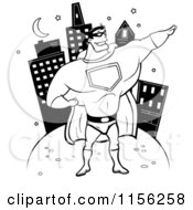 Poster, Art Print Of Black And White Super Hero Posing Near A City