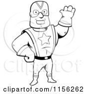 Cartoon Clipart Of A Black And White Friendly Super Hero Captain Vector Outlined Coloring Page
