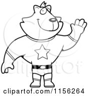 Cartoon Clipart Of A Black And White Super Hero Cat Waving Vector Outlined Coloring Page
