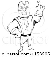 Cartoon Clipart Of A Black And White Super Hero Waving Vector Outlined Coloring Page