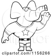 Cartoon Clipart Of A Black And White Super Hero Elephant Waving Vector Outlined Coloring Page