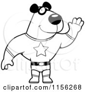 Cartoon Clipart Of A Black And White Panda Super Hero Waving Vector Outlined Coloring Page