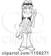 Cartoon Clipart Of A Black And White Hippie Guy Holding A Joint And Gesturing Peace Vector Outlined Coloring Page by Cory Thoman