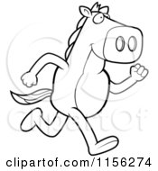 Cartoon Clipart Of A Black And White Horse Running On His Hind Legs Vector Outlined Coloring Page