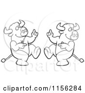 Cartoon Clipart Of A Black And White Dancing Buffalo Couple Vector Outlined Coloring Page