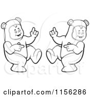 Cartoon Clipart Of Black And White Kids Dancing In Bear Costumes Vector Outlined Coloring Page
