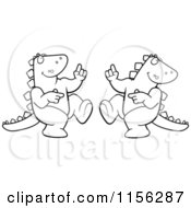 Cartoon Clipart Of A Black And White Dancing Dinosaur Couple Vector Outlined Coloring Page