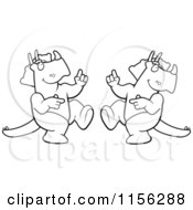 Cartoon Clipart Of A Black And White Dancing Triceratops Couple Vector Outlined Coloring Page