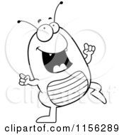 Cartoon Clipart Of A Black And White Happy Dancing Flea Vector Outlined Coloring Page