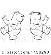 Cartoon Clipart Of A Black And White Dancing Bear Couple Vector Outlined Coloring Page