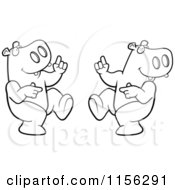 Cartoon Clipart Of A Black And White Dancing Hippo Couple Vector Outlined Coloring Page