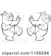Cartoon Clipart Of A Black And White Dancing Pig Couple Vector Outlined Coloring Page