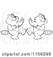 Cartoon Clipart Of A Black And White Digital Collage Of A Dancing Raccoon In Different Poses Vector Outlined Coloring Page