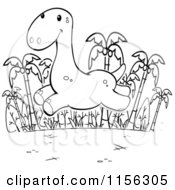 Cartoon Clipart Of A Black And White Dinosaur Running Vector Outlined Coloring Page