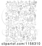 Poster, Art Print Of Black And White Holiday Doodle Background Of Easter Items On White